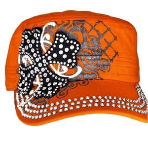 ` H25532 NWT Professional Style Orange Bling Cross Cadet Hats